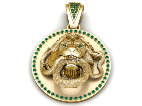 Golden Lion and Snake Fight Pendant 3D Printable Model 3D Print Model