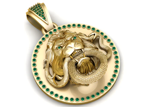 Golden Lion and Snake Fight Pendant 3D Printable Model 3D Print Model
