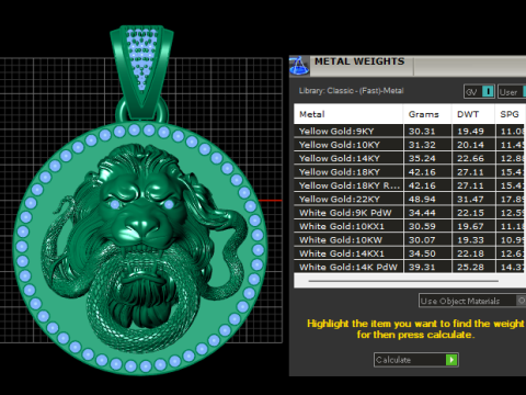 Golden Lion and Snake Fight Pendant 3D Printable Model 3D Print Model