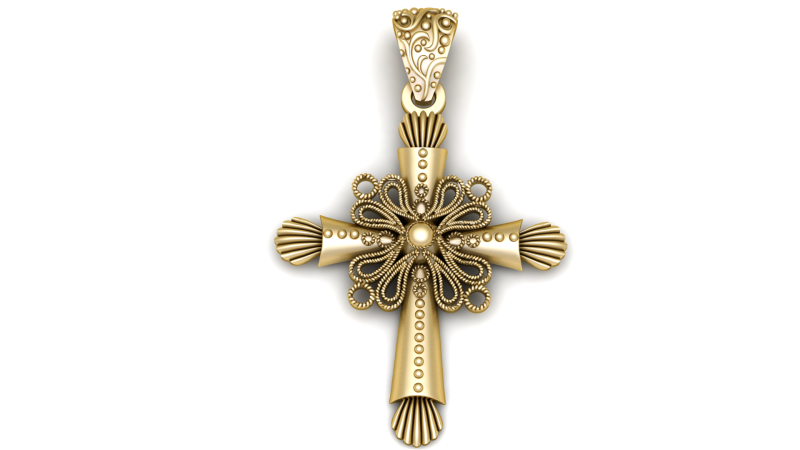 Gouden filigraan kruis hanger 3D afdrukbaar model 3D printmodel .c4d .max .obj .3ds .fbx .stl .blend 