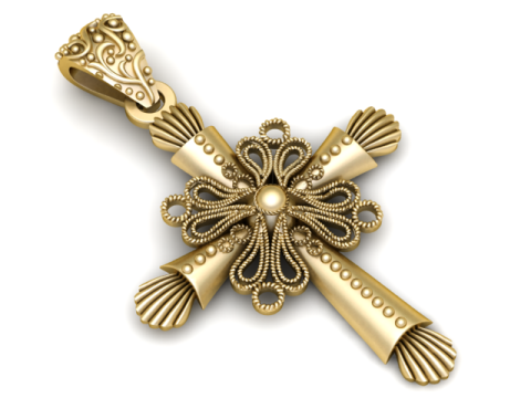 Gouden filigraan kruis hanger 3D afdrukbaar model 3D printmodel