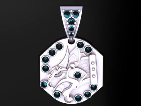 Modello stampabile 3D con ciondolo drago con ingranaggio meccanico Modello di stampa 3D