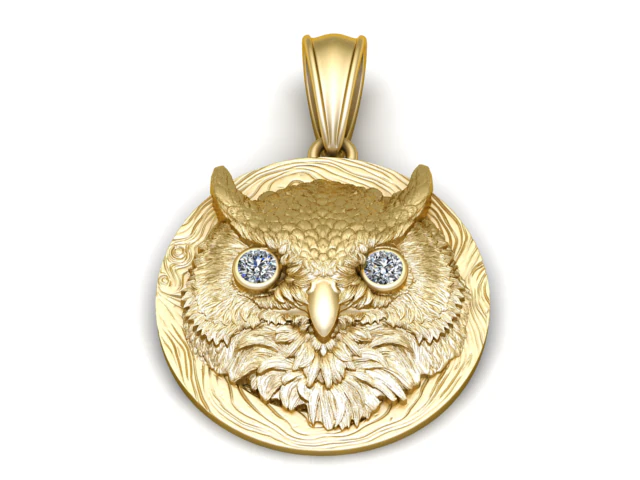 Golden Owl Face Pendant 3D Printable Model 3D Print Model .c4d .max .obj .3ds .fbx .stl .blend 