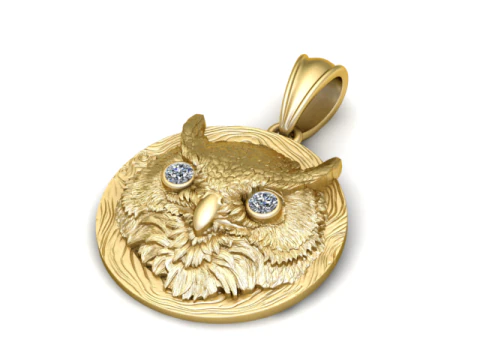 Golden Owl Face Pendant 3D Printable Model 3D Print Model
