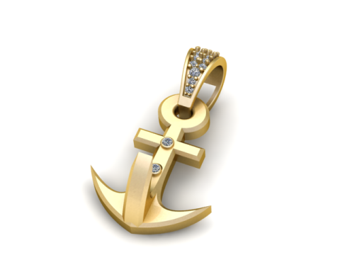 Золотой кулон с якорем 3D модель для печати 3D Принт Модель