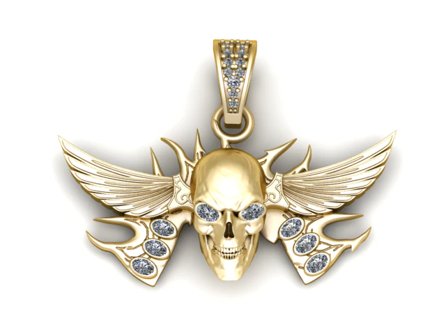 Winged Skull Diamond Pendant 3D Printable Model 3D Print Model .c4d .max .obj .3ds .fbx .stl .blend 