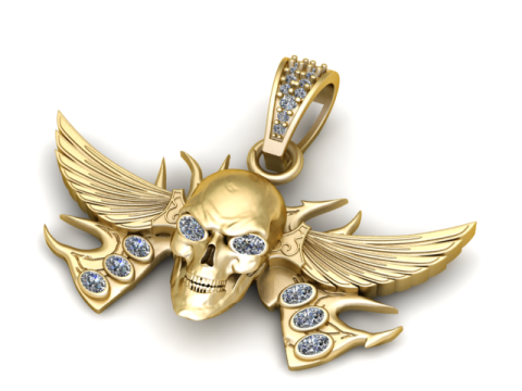 Бриллиантовый кулон с крылатым черепом 3D модель для печати 3D Принт Модель