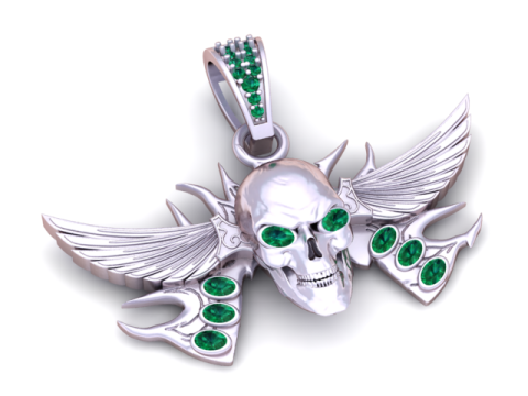 Бриллиантовый кулон с крылатым черепом 3D модель для печати 3D Принт Модель