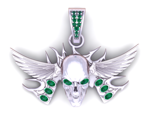 Бриллиантовый кулон с крылатым черепом 3D модель для печати 3D Принт Модель