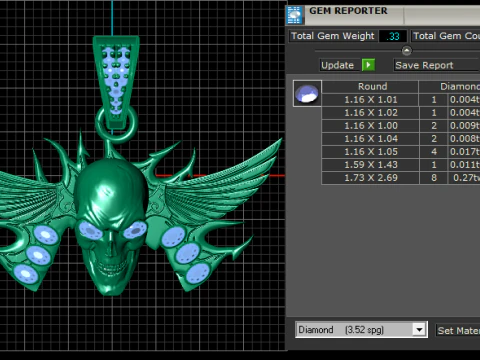 Winged Skull Diamond Pendant 3D Printable Model 3D Print Model