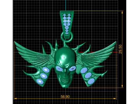 Бриллиантовый кулон с крылатым черепом 3D модель для печати 3D Принт Модель