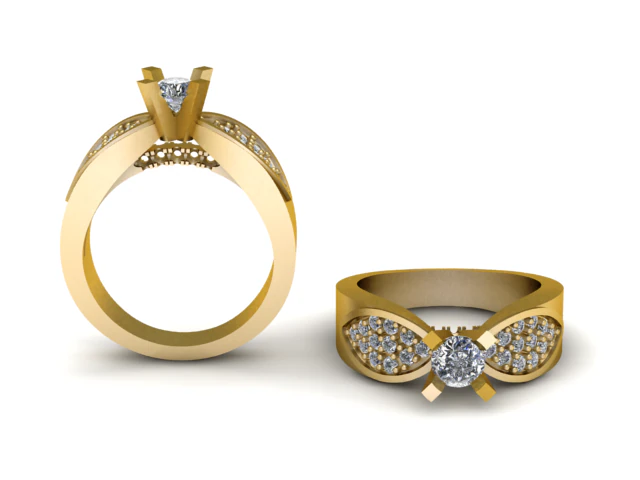 Royal Bow Diamond Ring 3D Printable Model 3D Print Model .c4d .max .obj .3ds .fbx .stl .blend