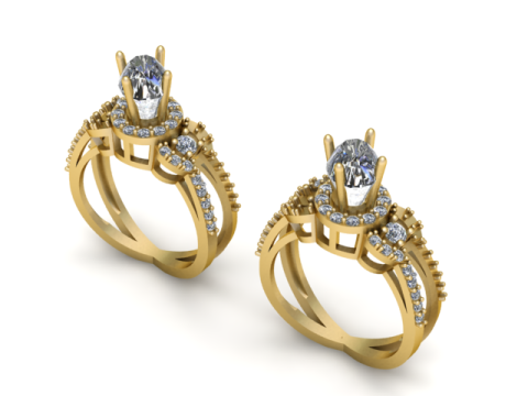 Modello stampabile 3D con anello di diamanti Regal Marquise Modello di stampa 3D