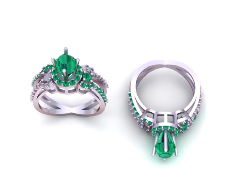 Modello stampabile 3D con anello di diamanti Regal Marquise Modello di stampa 3D