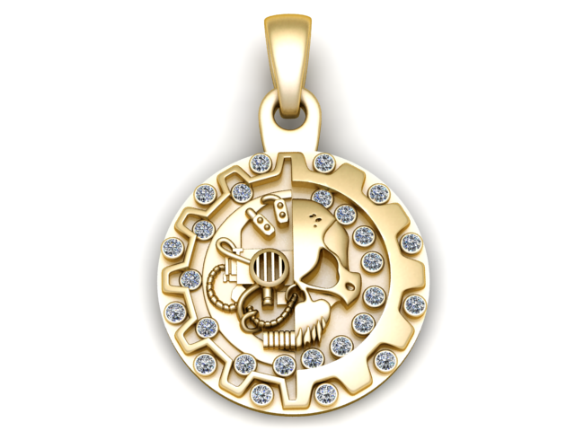 Cyber ​​Skull Gear Anhänger 3D-druckbares Modell 3D Druckmodell .c4d .max .obj .3ds .fbx .stl .blend 