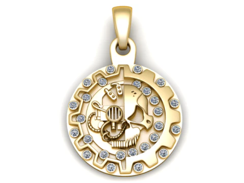 Modelo para impressão 3D de pingente de engrenagem de caveira cibernética Modelo de Impressão 3D