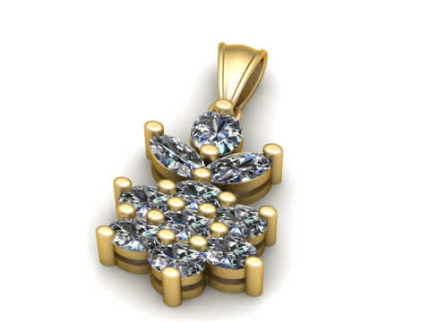 Model Cetak 3D Liontin Cluster Berlian Model Cetak 3D