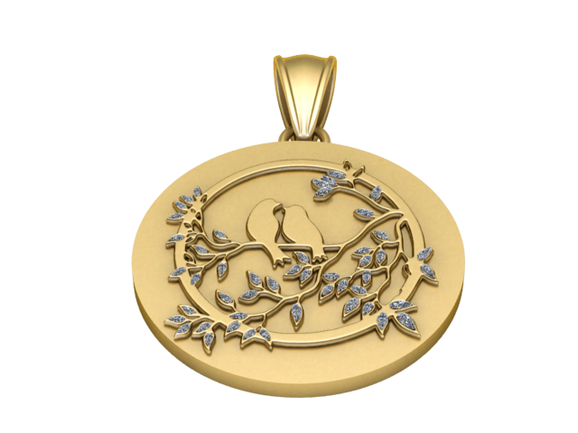 ゴールデン ラブ バード ブランチ ペンダント 3D 印刷可能モデル 3Dプリントモデル .c4d .max .obj .3ds .fbx .stl .blend 