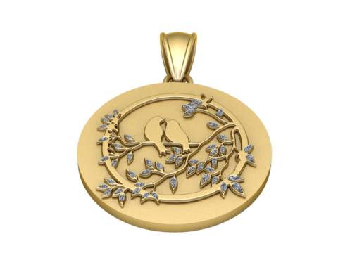 Altın Aşk Kuşları Dalı Kolye 3D Yazdırılabilir Model 3D Baskı Modeli