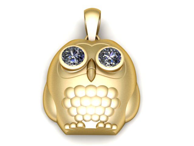 金色猫头鹰吊坠 3D 打印模型 3D 打印模型 .c4d .max .obj .3ds .fbx .stl .blend 