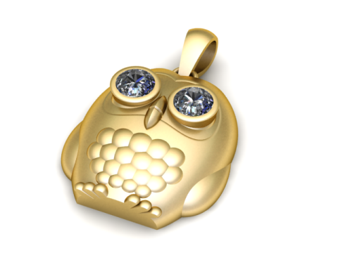 金色猫头鹰吊坠 3D 打印模型 3D 打印模型