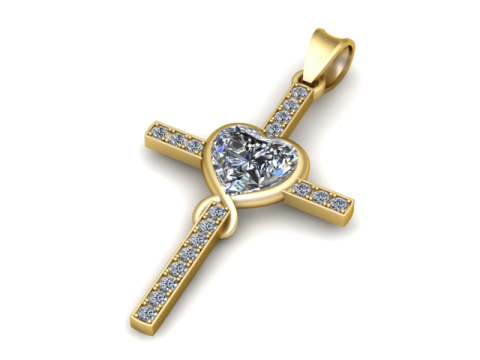 크로스 하트 펜던트 3D 인쇄 가능 모델 3D 프린트 모델