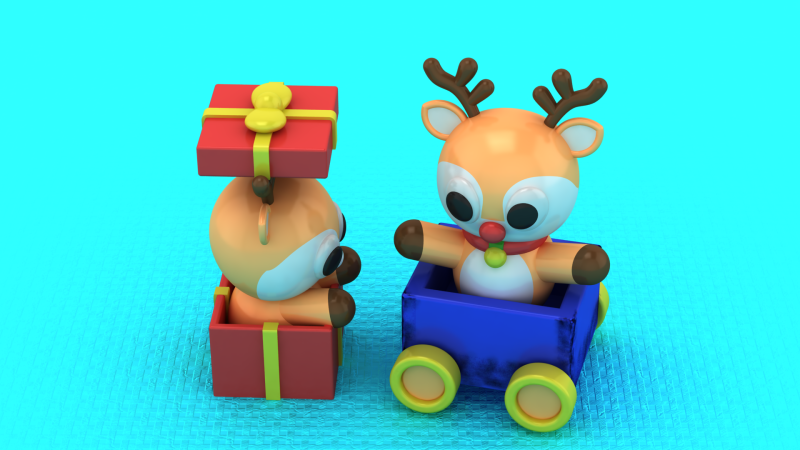 Weihnachtsspielzeug mit zwei Hirschen, 3D-druckbares Modell 3D Druckmodell .c4d .max .obj .3ds .fbx .stl .blend 