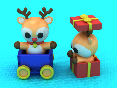 Weihnachtsspielzeug mit zwei Hirschen, 3D-druckbares Modell 3D Druckmodell