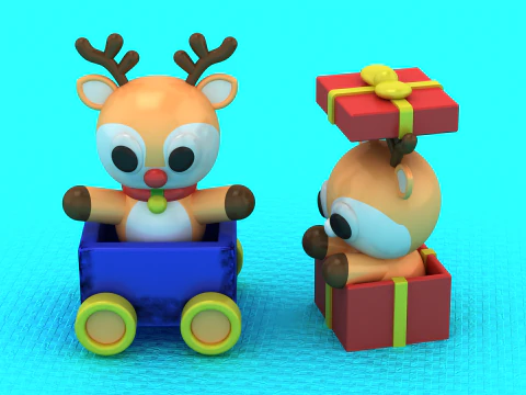 Christmas Two Deer Toy 3D Printable Model 3D Print Model