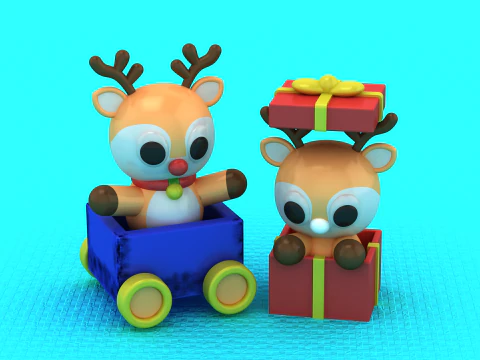 Christmas Two Deer Toy 3D Printable Model 3D Print Model