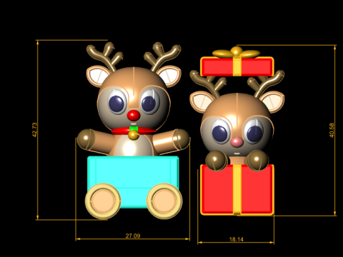 Weihnachtsspielzeug mit zwei Hirschen, 3D-druckbares Modell 3D Druckmodell