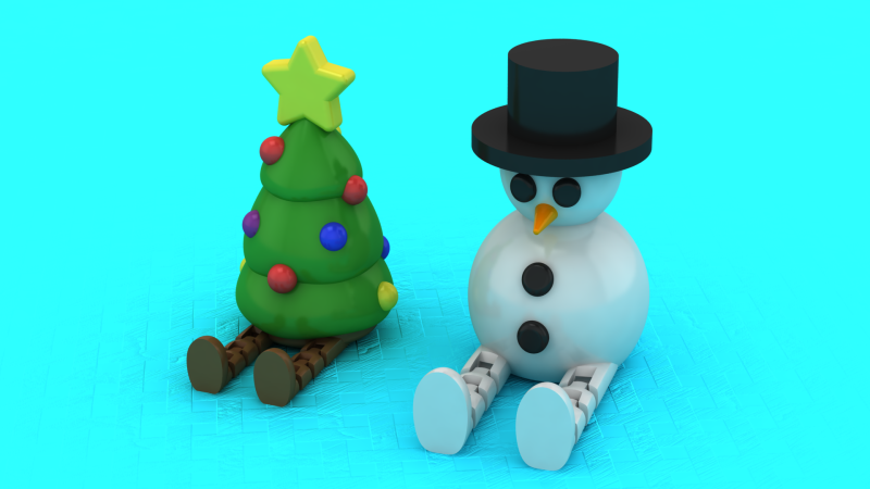 크리스마스 트리와 눈사람 3D 인쇄 가능 모델 3D 프린트 모델 .c4d .max .obj .3ds .fbx .stl .blend 