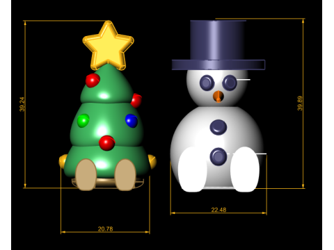 크리스마스 트리와 눈사람 3D 인쇄 가능 모델 3D 프린트 모델