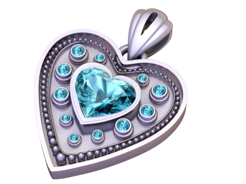 Modèle de bijoux imprimable en 3D avec pendentif halo de coeur élégant Modèles 3D en vedette