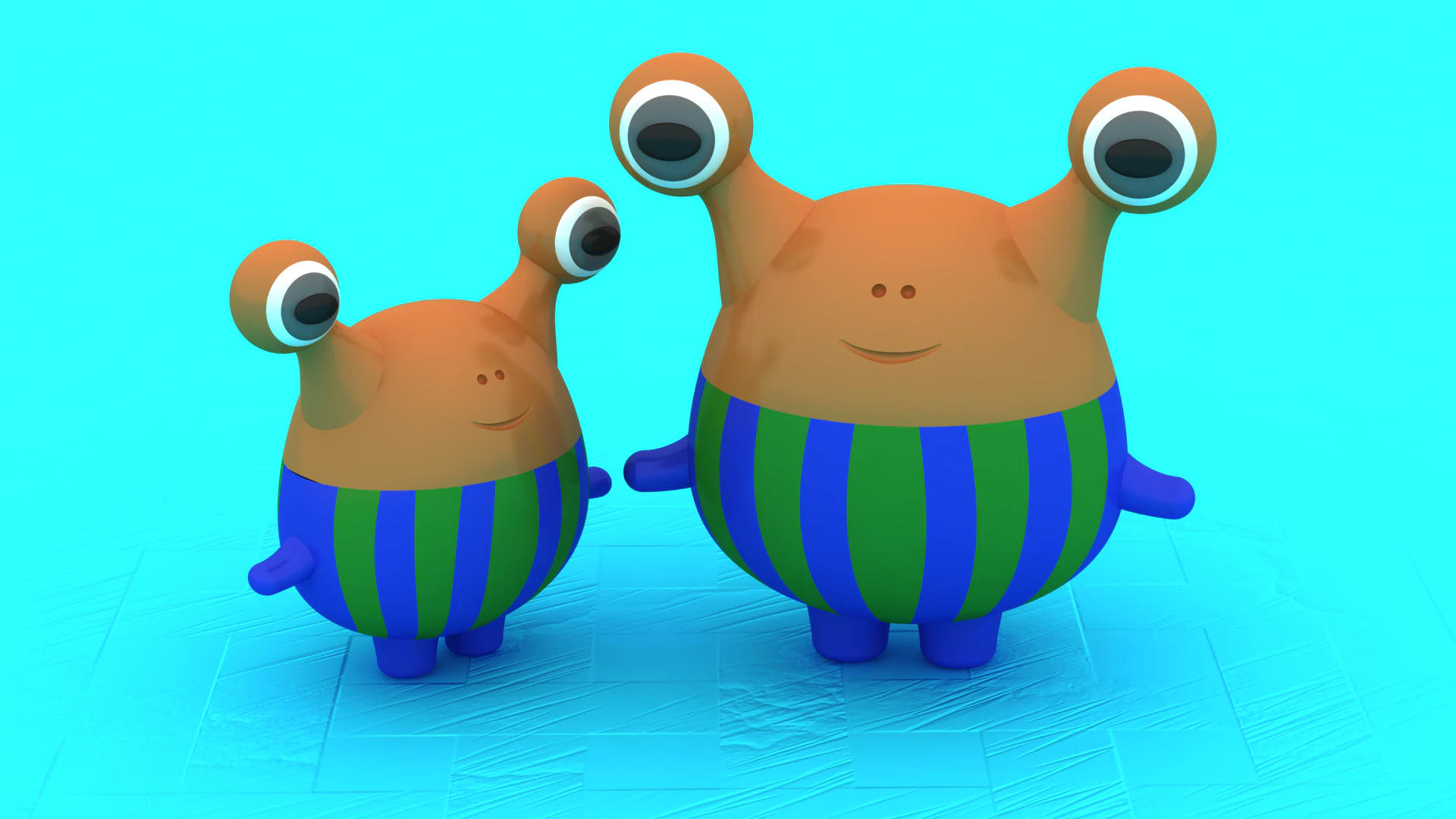 Cute Alien Buddy Duo 3D Printable Toy Model 3D Print Model .c4d .max .obj .3ds .fbx .stl .blend 