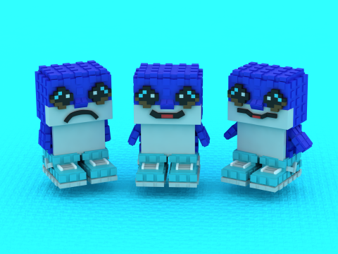 Pixel Blue Dolphin Trio 3D 인쇄 가능 모델 3D 프린트 모델