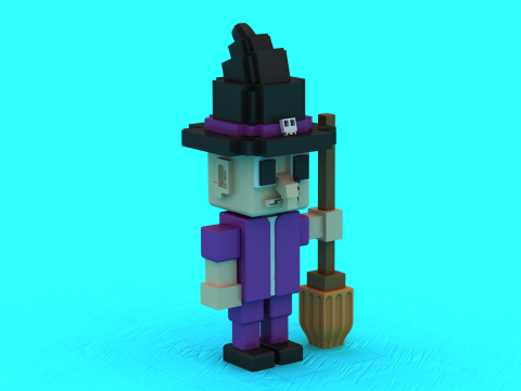 Voxel Witch Duo com vassoura modelo 3D para impressão Modelo de Impressão 3D