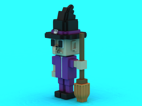 Voxel Witch Duo com vassoura modelo 3D para impressão Modelo de Impressão 3D