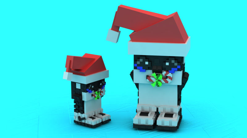 Santa Pixel Penguin 3D Printable Model 3D Print Model .c4d .max .obj .3ds .fbx .stl .blend 