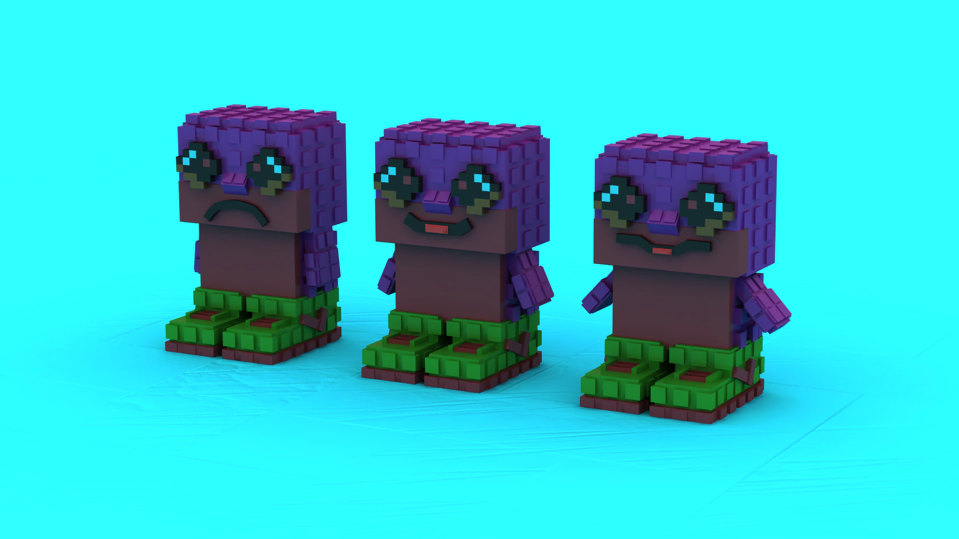 Emotional Pixel Buddy Trio 3D Printable Model 3D Print Model .c4d .max .obj .3ds .fbx .stl .blend 
