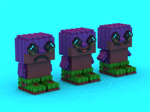 Emotional Pixel Buddy Trio 3D Printable Model 3D Print Model