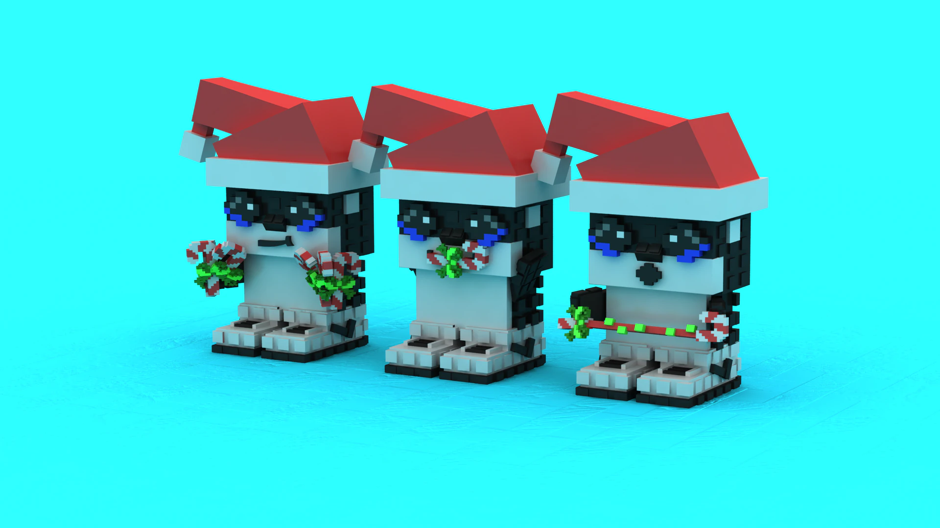 Holiday Pixel Pup Trio 3D Printable Model 3D Print Model .c4d .max .obj .3ds .fbx .stl .blend 