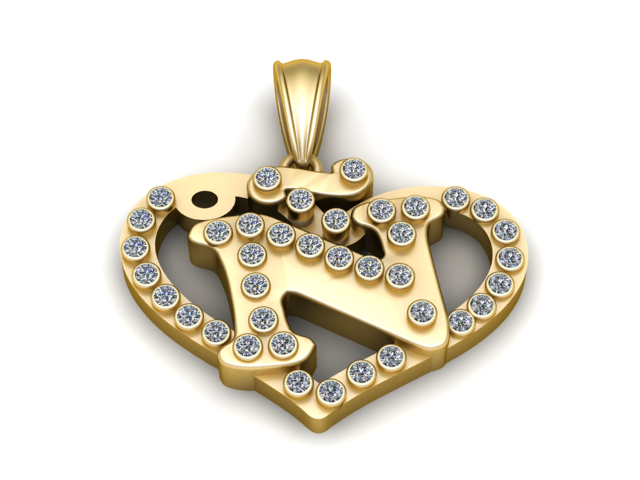 Modelo para impressão 3D do pingente do alfabeto N do coração Modelo de Impressão 3D .c4d .max .obj .3ds .fbx .stl .blend