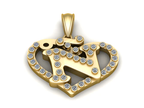 Heart Alphabet N Pendant 3D Printable Model 3D Print Model