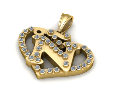 Modelo para impress&atilde;o 3D do pingente do alfabeto N do cora&ccedil;&atilde;o Modelo de Impressão 3D