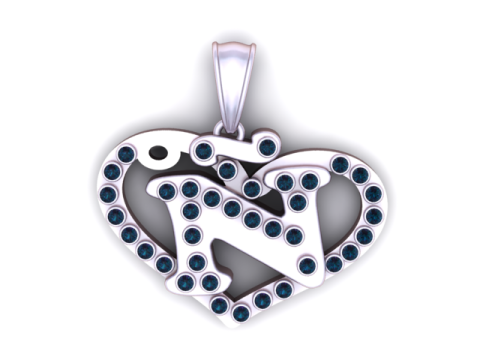 Modelo para impressão 3D do pingente do alfabeto N do coração Modelo de Impressão 3D