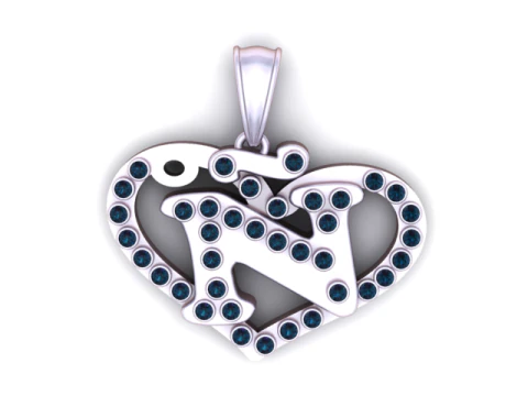 Modelo para impress&atilde;o 3D do pingente do alfabeto N do cora&ccedil;&atilde;o Modelo de Impressão 3D