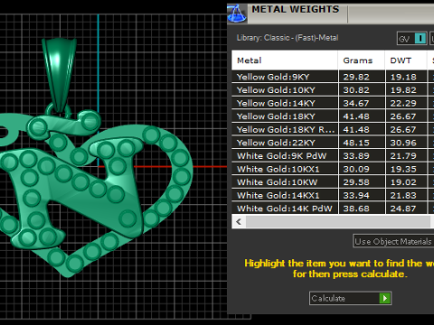 Modelo para impressão 3D do pingente do alfabeto N do coração Modelo de Impressão 3D