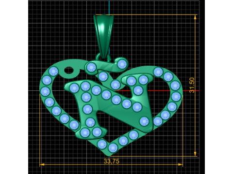 Modelo para impressão 3D do pingente do alfabeto N do coração Modelo de Impressão 3D