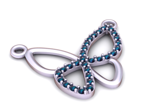 バタフライ ダイヤモンド ペンダント 3D 印刷可能モデル 3Dプリントモデル